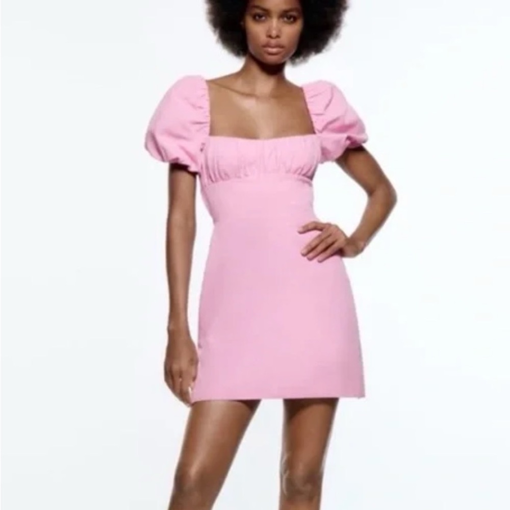 Zara Pink Puff Sleeve Sheath Dress
